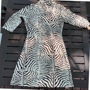 J. McLaughlin Zebra Print Mock Neck Dress Brown Cream 3/4 Sleeve Size L